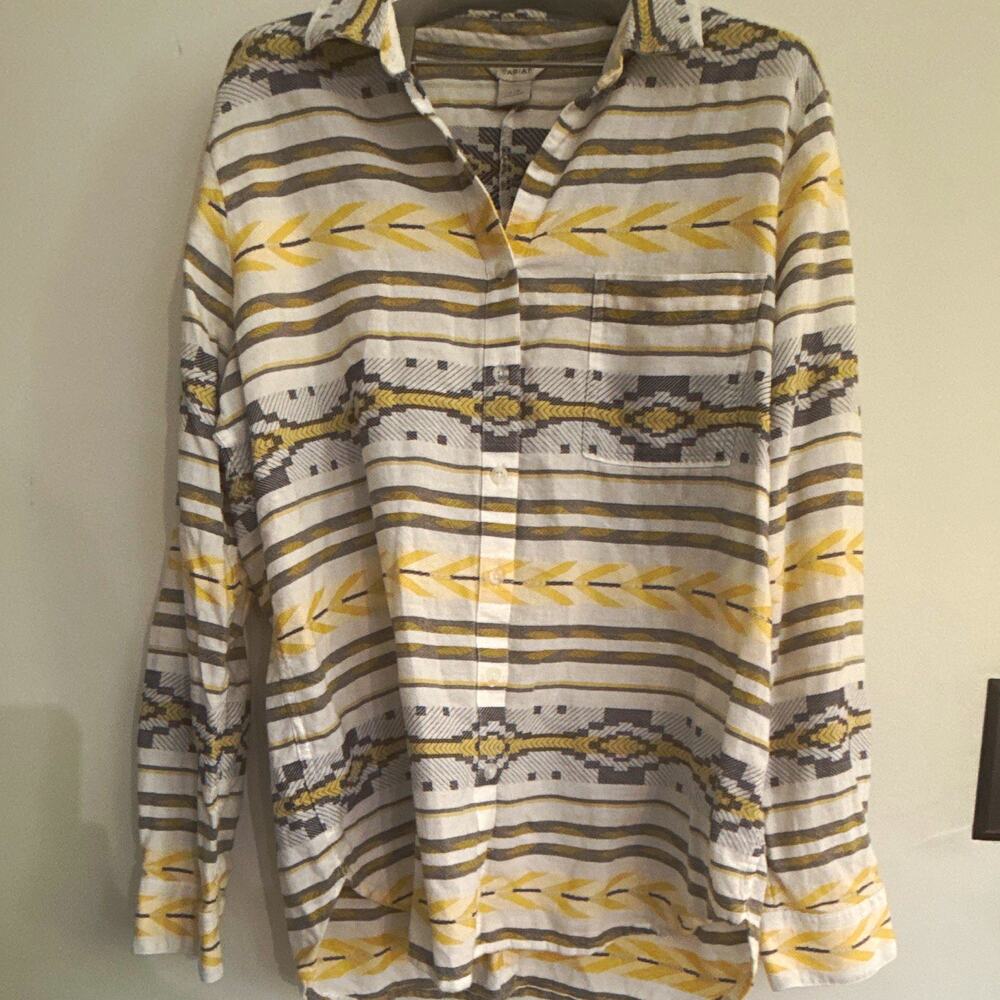 Ariat Women’s L White Gray Yellow Western Long Sleeve Button-Up Vented back